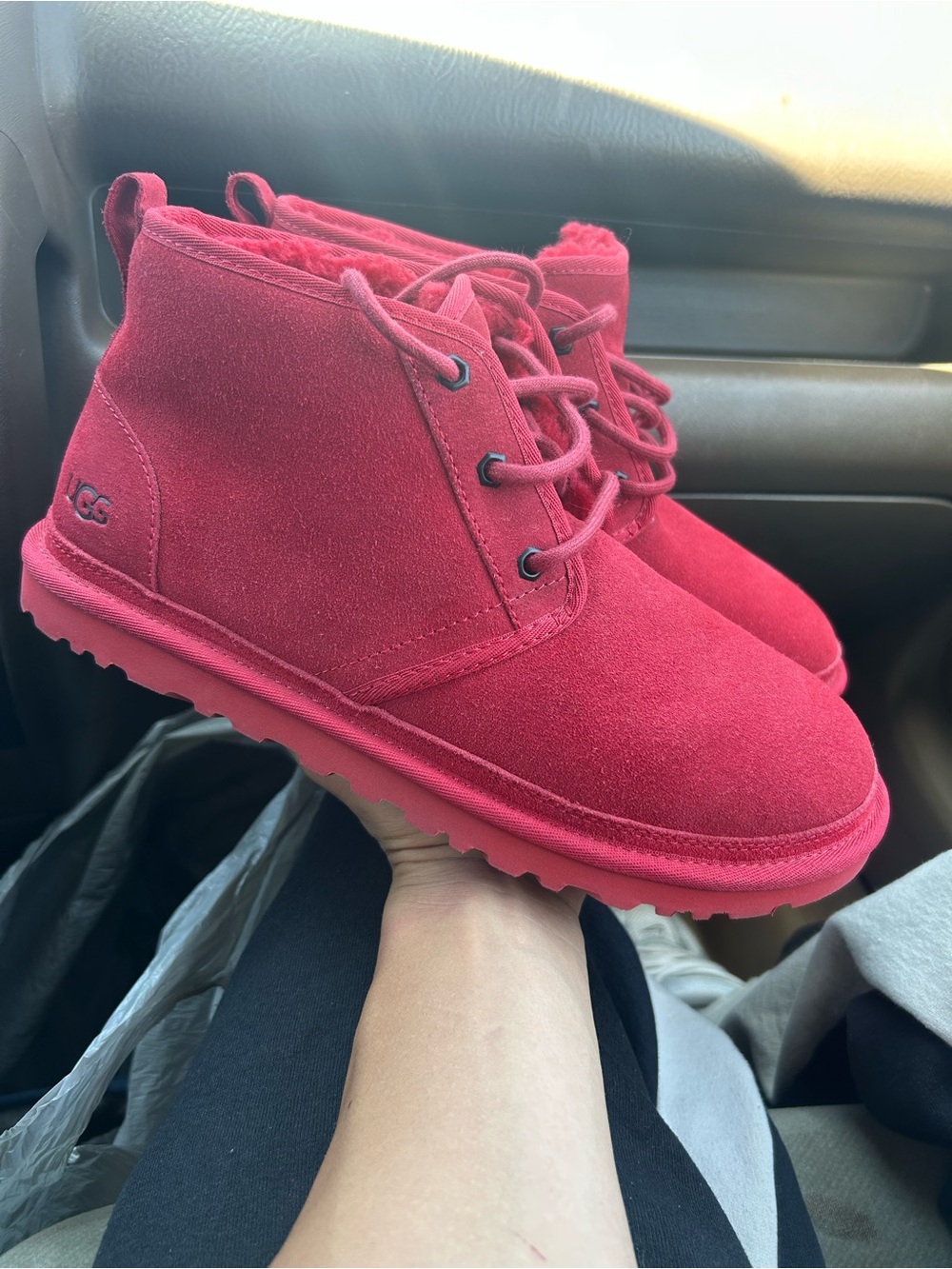 UGG Cherry Red Suede Lace-Up Ankle Boot
